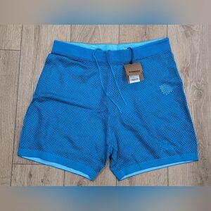 $960 Mens Burberry "EKD" Mesh Shorts Bright Cerulean Blue Medium
